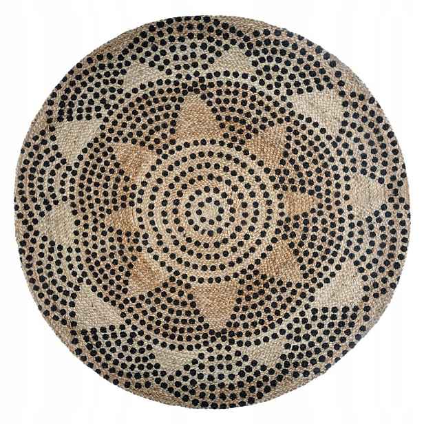 Jutový koberec, kulatý, O 120 cm, geometrický vzor