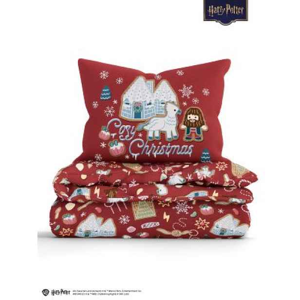 MKLuzkoviny.cz Francouzské bavlněné povlečení Renforcé - Cozy Christmas tmavě červené- 220 × 200 cm - 70 x 90 cm