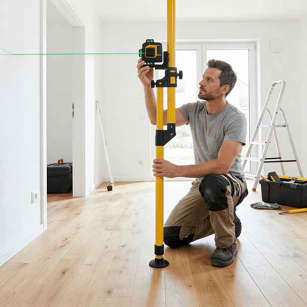 TEMU Kompletní pracovní sada pro laserové nivelování 365 cm, teleskopická laserová podpěrná tyč, 360° otočná podpěrná tyč, protiskluzová základna,