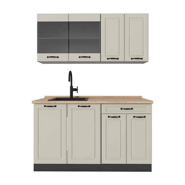Vicco JEDNOTKOVÁ KUCHYNĚ R-Line, Písečná venkovský dům/Antracit, 140 cm pracovná doska Dub Goldkraft