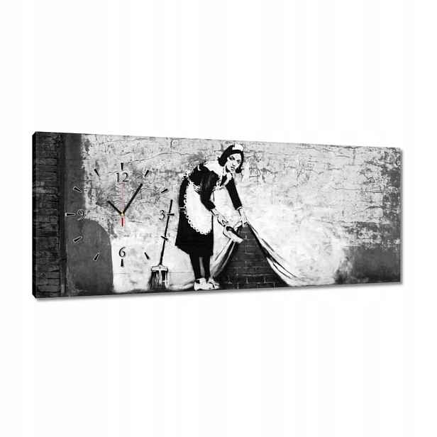 Hodiny 100x40 Banksy Pokojská Grafiti
