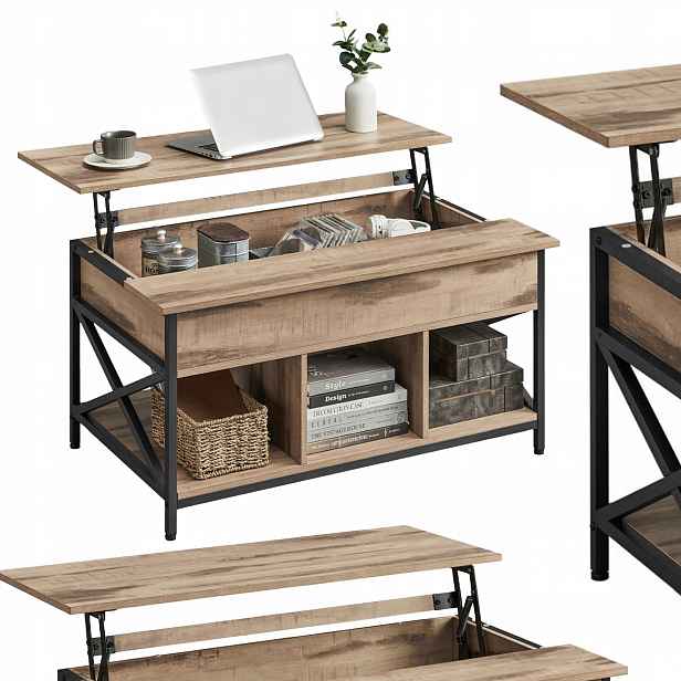 Konferenční stolek s rozkládací deskou, světle hnědý, funkční, rustikální