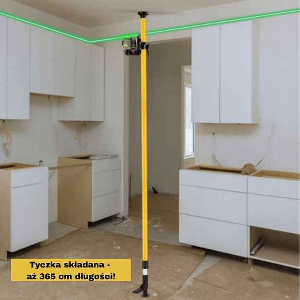 TEMU Odolný stativ pro laserovou vodováhu 365 cm, rozpěrná tyč , 360° otočná nosná tyč, protiskluzová základna, držák nářadí pro měřicí přístroje,