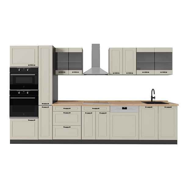 Vicco KUCHYŇSKÝ KOUT R-Line, Písečná venkovský dům/Antracit, 350 cm pracovná doska Dub Goldkraft
