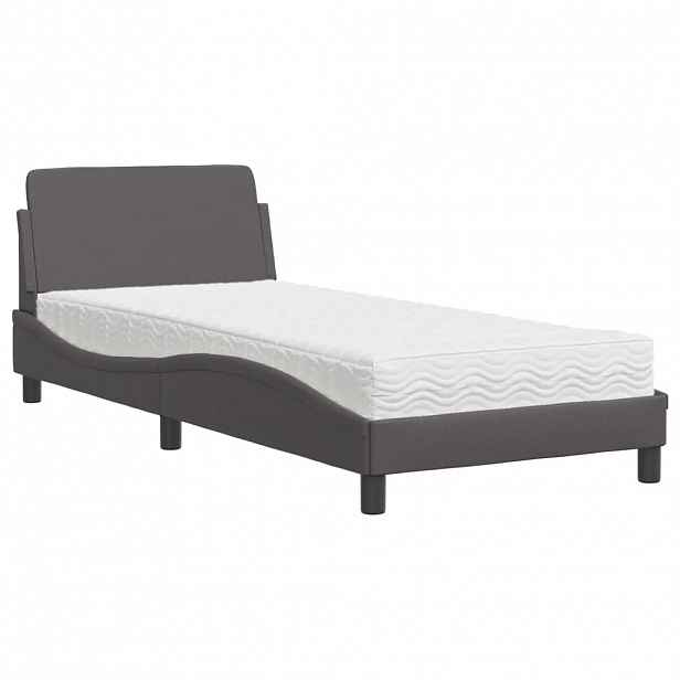 vidaXL Postel s matrací Dover šedá 90 x 200 cm umělá kůže