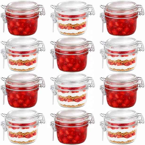 Zavařovací Sklenice s ozdobnou sponou, hermetická, s těsněním, 125 ml, Set 12 Ks