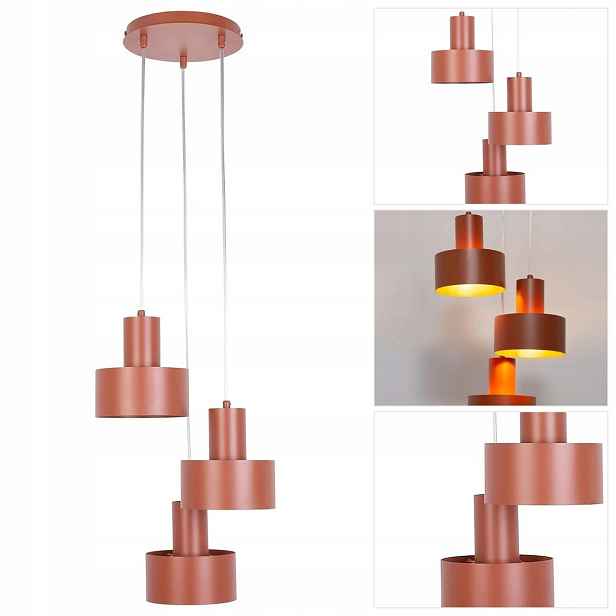 Závěsná lampa Rif 3 oranžová se zlatým leskem nad pracovním stolem Sigma Lighting