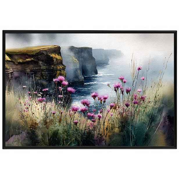 Plakát Rámeček Hliníkový Krajina Irland Mocherové Útesy Květy Bodlák 60x40