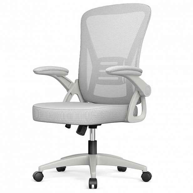 Rattantree KANCELÁŘSKÁ-OTOČNÁ-ŽIDLE ergonomická, středně vysoké opěradlo, sklápěcí opěrky na ruce – Šedá