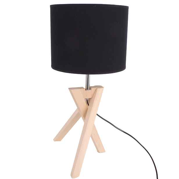 Dřevěná stolní lampa Tripod E27 – stínidlo černo-zlaté