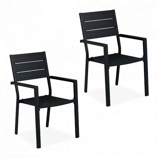 Relaxdays ZAHRADNÍKŘESLO Černé 2ks-set ocel HDPE s područkami