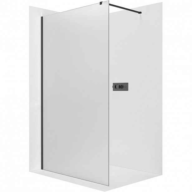 Sprchová zástěna Walk-in Onyx Cube L/P - 8 mm - hranatá vzpěra - černá matná, mléčné sklo - 30x200 cm