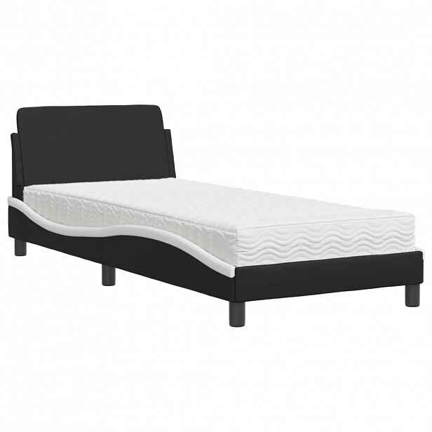 vidaXL Postel s matrací Dover černá a bílá 90 x 200 cm umělá kůže