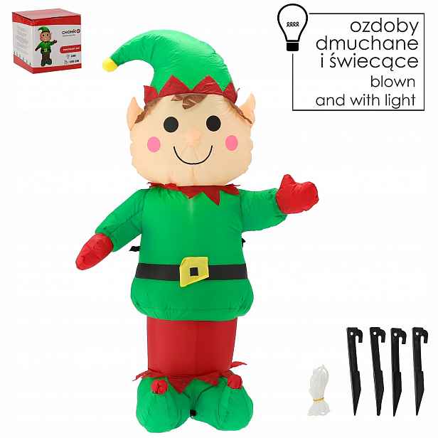 Nafukovací Vánoční Elf S Led Osvětlením Velký 150 cm Vánoční Dekorace