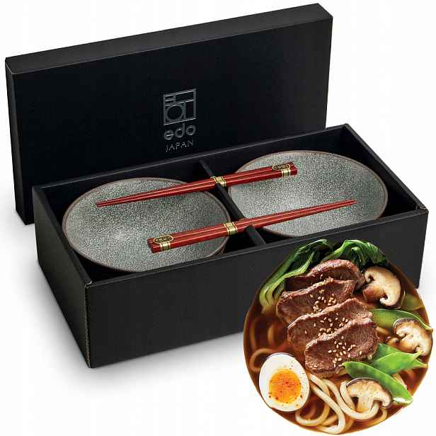 Sada hnědo-šedých misek na polévku Udon s tyčinkami Koishi, 17 cm