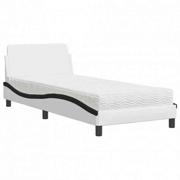 vidaXL Postel s matrací Dover bílá a černá 90 x 200 cm umělá kůže