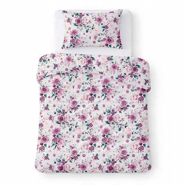 Povlečení bavlněné 140x200 bílé s růžovými květy romantické Cotton Home