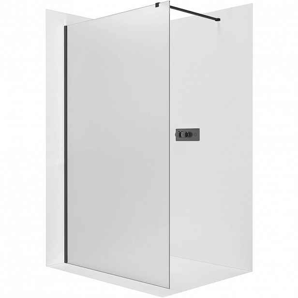Sprchová zástěna Walk-in Onyx Cube L/P - 8 mm - hranatá vzpěra - černá matná, mléčné sklo - 70x200 cm
