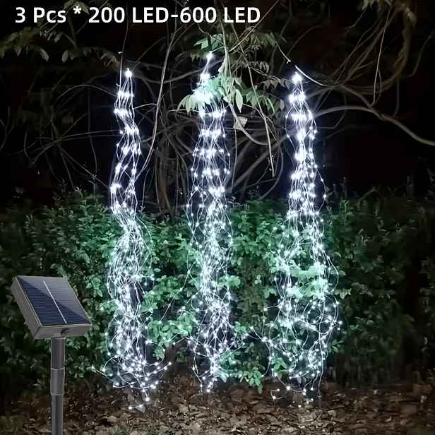 TEMU Balení 1/2/3 ks Závěsných Solárních Pohádkových Venkovních Řetězových Světel, 8 Režimů, 200/400/600 LED Závěsných Světel z Konského Ocasu a