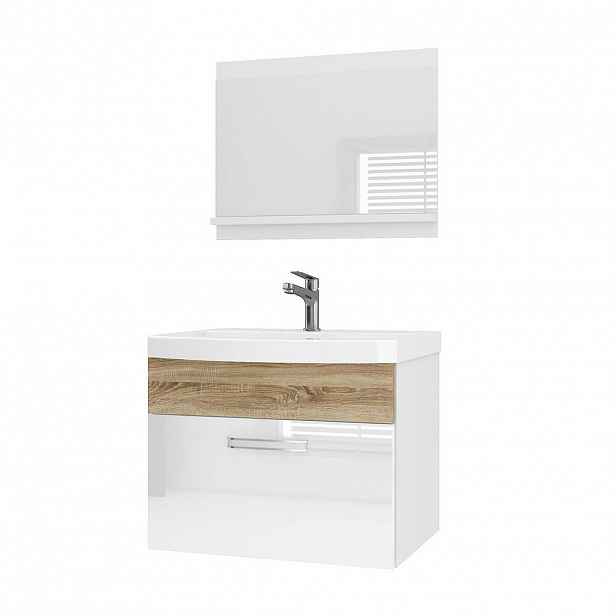 B BELINI GROUP KOUPELNOVÝ NÁBYTEK Koupelnová SADA PRI PM1, Bílá / Dub Sonoma lesklý, 60 cm