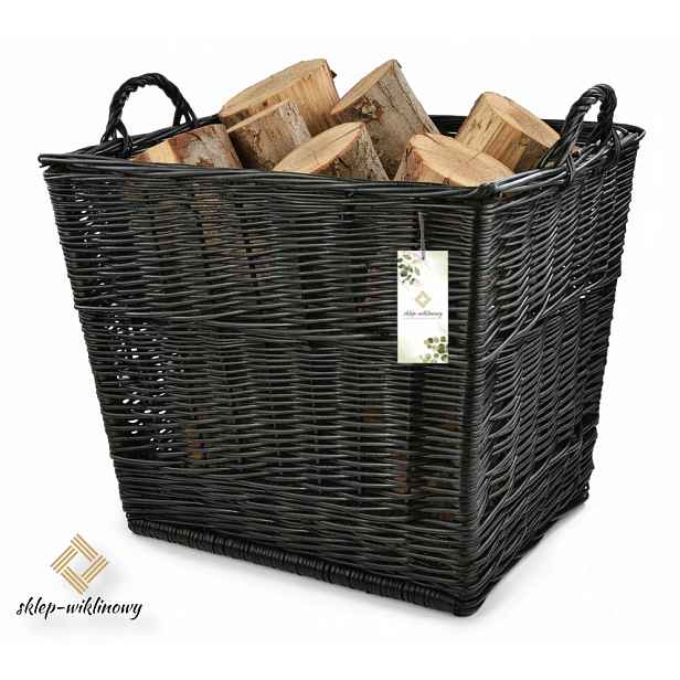 Proutěný košík na palivové dřevo do krbu Černý Box 50x35 cm