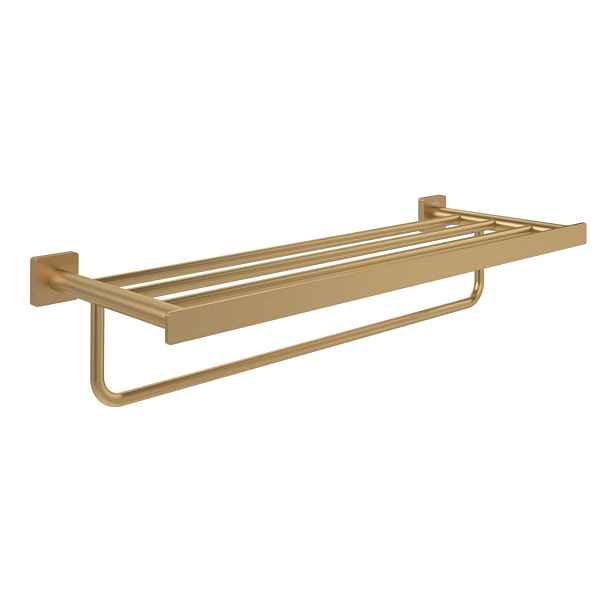 Villeroy & Boch Elements Striking - Držák ručníku s poličkou, délka 60 cm, kartáčované zlato TVA15200600076