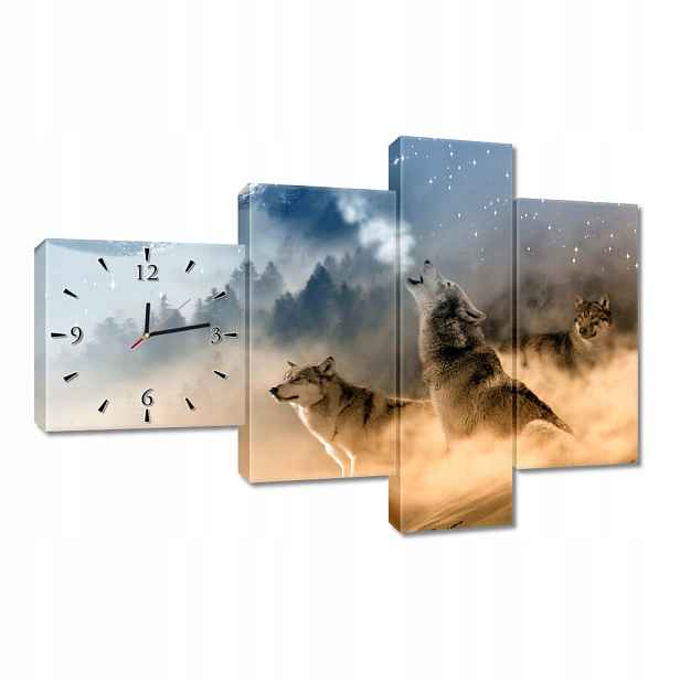 Nástěnné hodiny 100x70 Vlk vyjící k měsíci