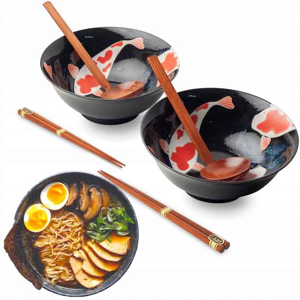 Sada Misky Naběračky Tyčinky na polévku Těstoviny Ramen Motiv Koi Edo Japan