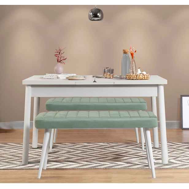 Jídelní set s rozkládacím stolem a lavicí (3 kusy) Santiago 0400 - White, Green