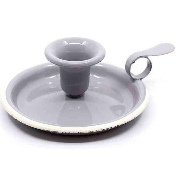 Šedý smaltovaný svícen Grey dot více antik - Ø 13*6cm Münder Email
