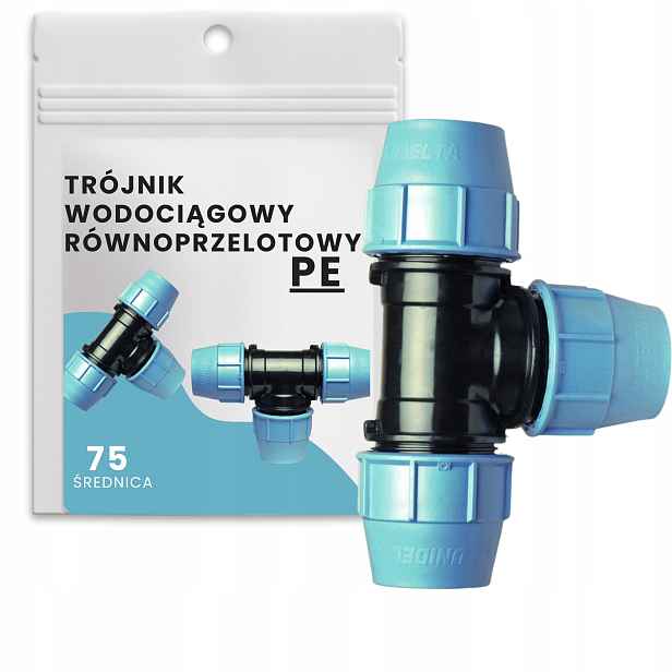 T-rozdělovač pro vodovodní potrubí Tvarovka Spojka Pe 75 x 75 x 75 Šroubovací Pevný