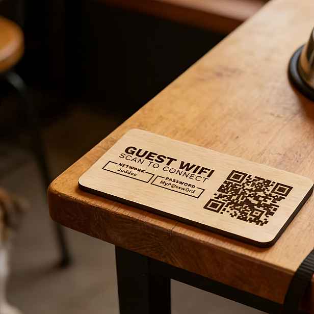 TEMU Personalizovaná cedule s QR kódem vhodná pro domov/kancelář/kavárnu - Retro štítek z bukového dřeva na zakázku se samolepicí zadní stranou,