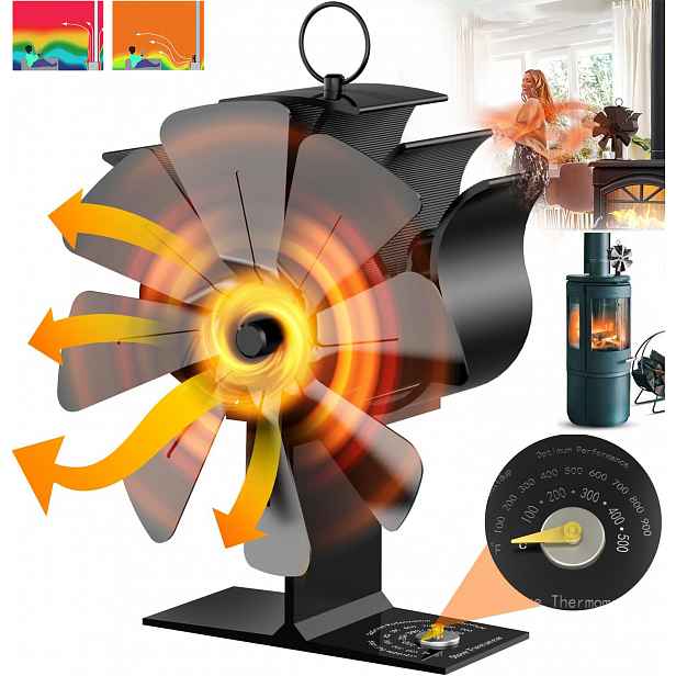 Teplovzdušný Krbový Ventilátor, Krbový Ventilátor, 8 Lopatek, Tichý