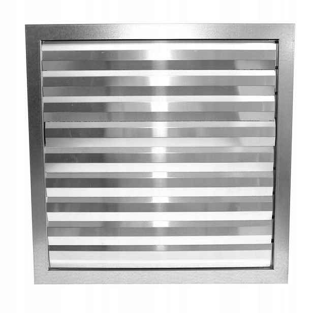 Ventilační mřížka s kovovou žaluzií, odvětrávací, 500 x 500 mm, fi400 mm, stříbrná