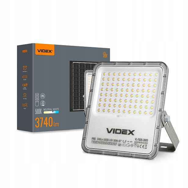 Videx Solární Led reflektor 3740 lm 5000K VL-FSO5-3005