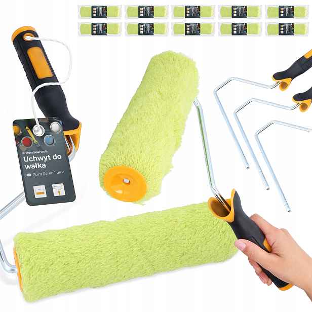 10x Malířský Váleček 25 cm Zásoba Vložka Malování Stěn nábytku 3x Rukojeť