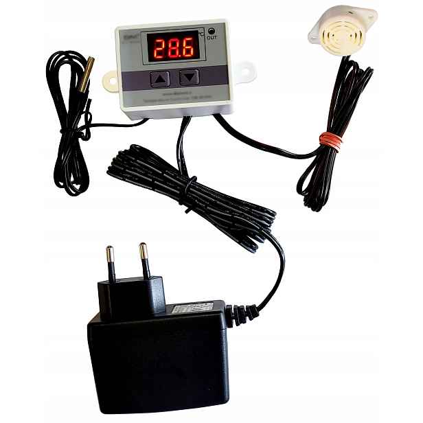 Digitální displej teploty s čidlem a hlasitým alarmem 85dB
