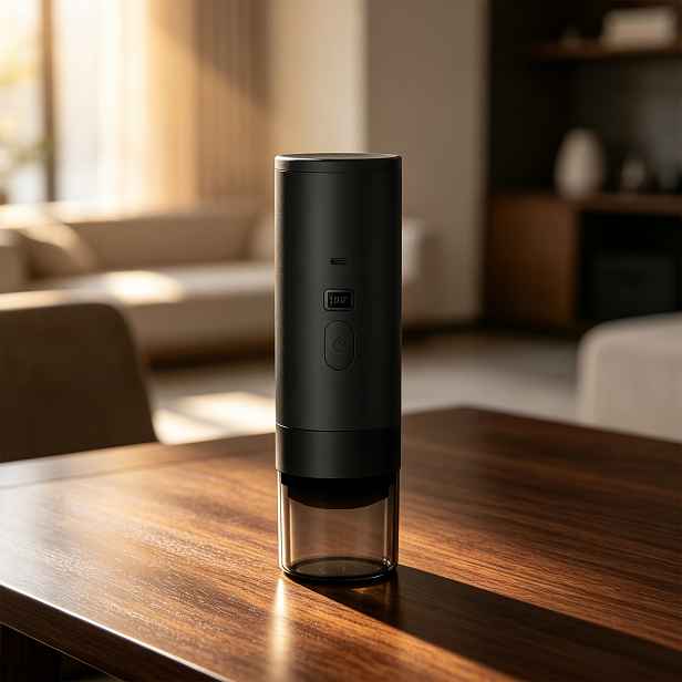 TEMU 1 balení Mini přenosný automatický espresso kávovar s funkcí ohřevu, USB dobíjecí, LED displej teploty, kompatibilní s kapslemi pro venkovní