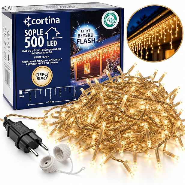 Vánoční Osvětlení Na Stromeček 500 Led rampouchy Flash Propojení Teplá Bílá Venkovní