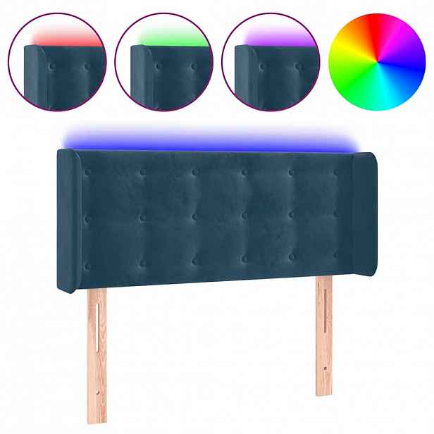 vidaXL Čelo postele s LED tmavě modré 83 x 16 x 78/88 cm samet