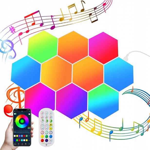 Led Osvětlení Nurkoo Pro Hry Rgb Hexagon Panele 10PACK Medová Plástev