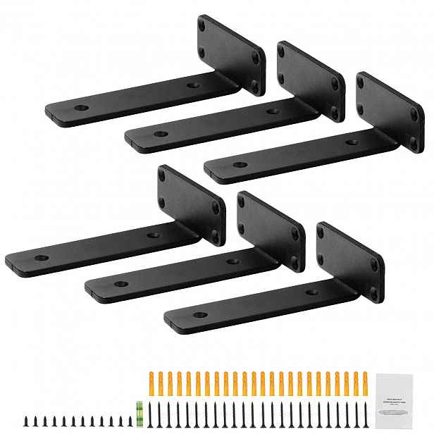 TEMU VEVOR Poličkový držák, 160 X 100 X 45 mm, 6 ks, Odolné závěsné poličkové držáky, Poličkový držák ve tvaru L, Černý matný silný 5 mm, Ocelové