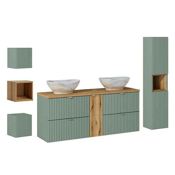 Petits-meubles KOUPELNOVÝ NÁBYTEK 140.4cm Jade 2er-Set Zelená a dřevo