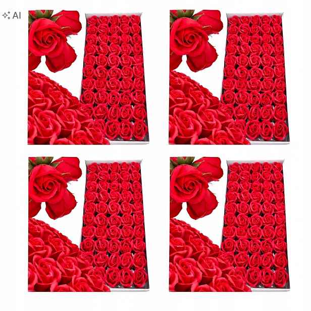 4x Mýdlové růže červené flower box 50 kusů hlaviček se stopkou do kytic