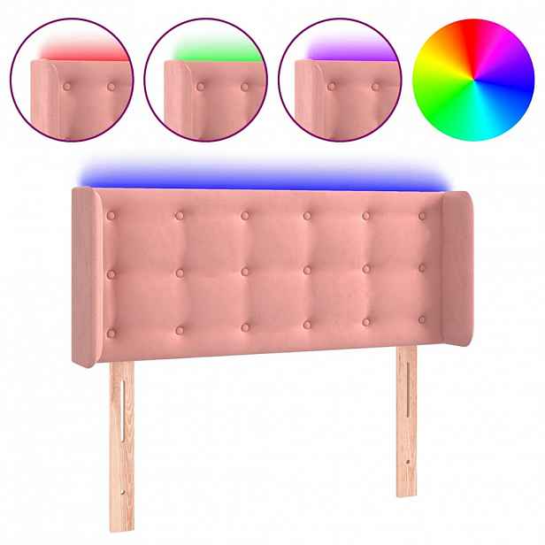 vidaXL Čelo postele s LED růžové 83 x 16 x 78/88 cm samet