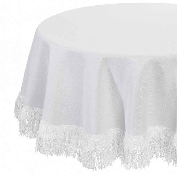 Elegantní ubrus na stůl Jasper kulatý 150 cm, bílé glamové třásně, dekorativní