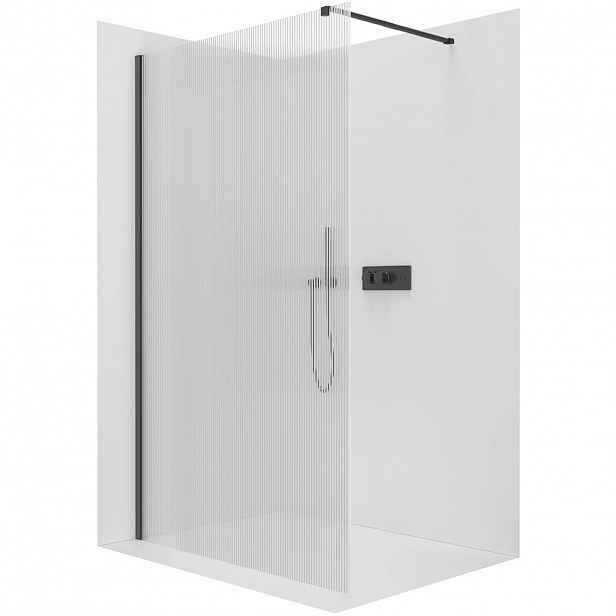 Sprchová zástěna Walk-in Onyx Cube L/P - 8 mm - hranatá vzpěra - černá matná, rýhované sklo - 120x200 cm