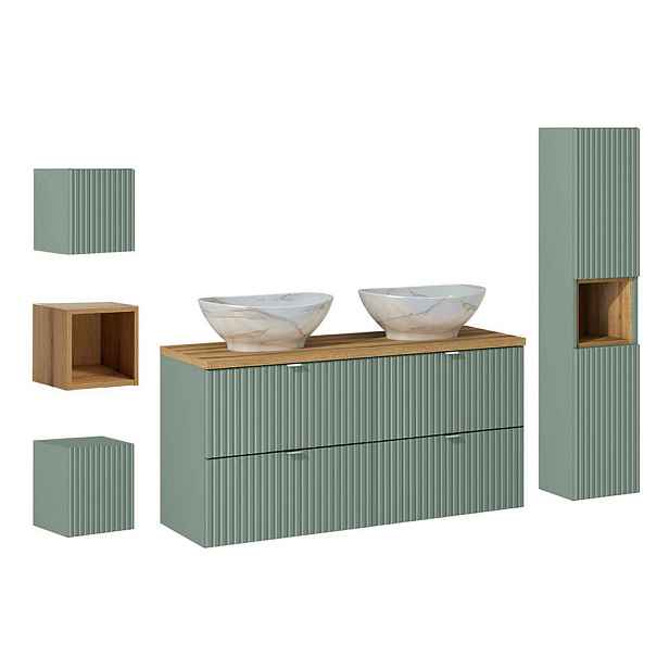Petits-meubles KOUPELNOVÝ NÁBYTEK 120.4cm Jade 2er-Set Zelená a dřevo