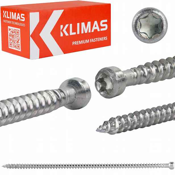 Tesařské vruty 10x300 mm 25 ks torx, plný válcový závit Klimas Wkfc