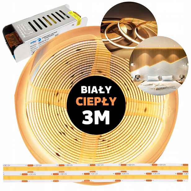 Pásek Led Cob kontinuální neonová linka s napájecím zdrojem bílý teplý 12V 3M